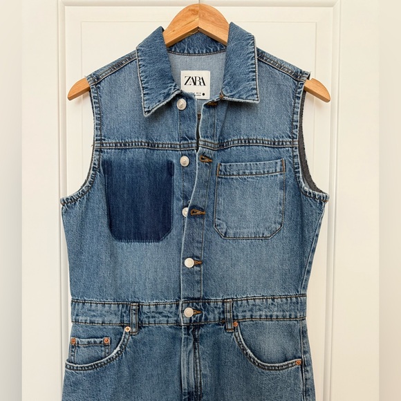 Zara Danielle Denim Asymmetrical Sleeveless Cotton Midi Dress Medium - Picture 4 of 11